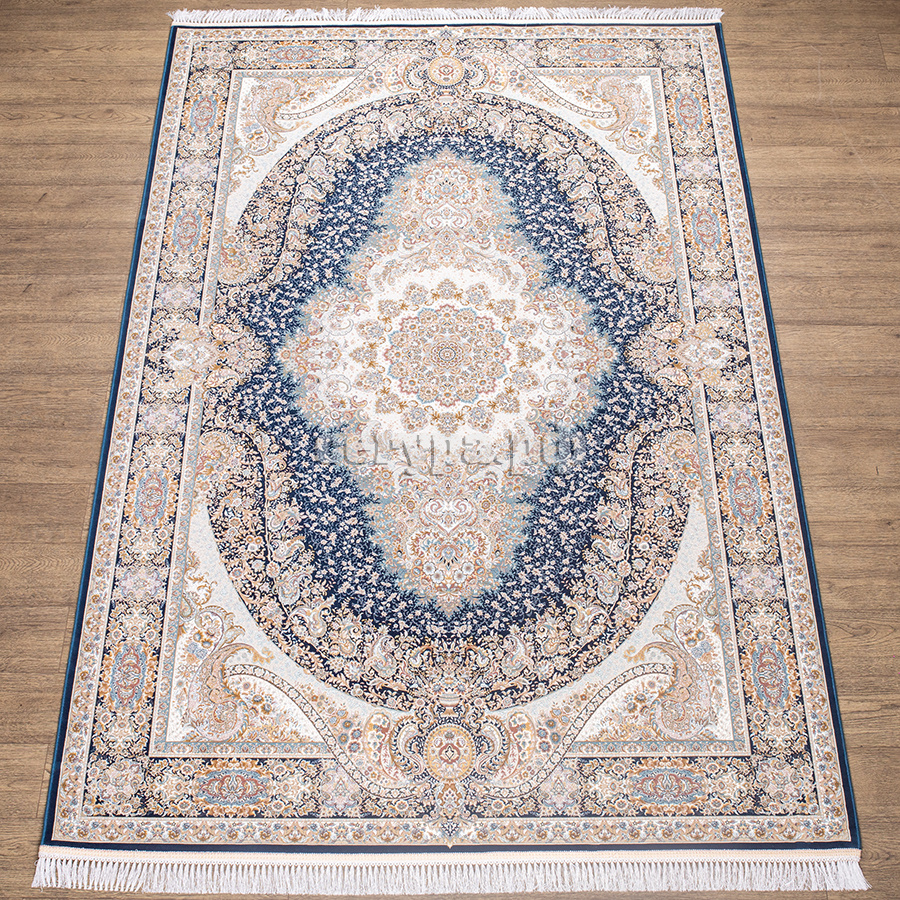 Прямой синий ковер kashan g137